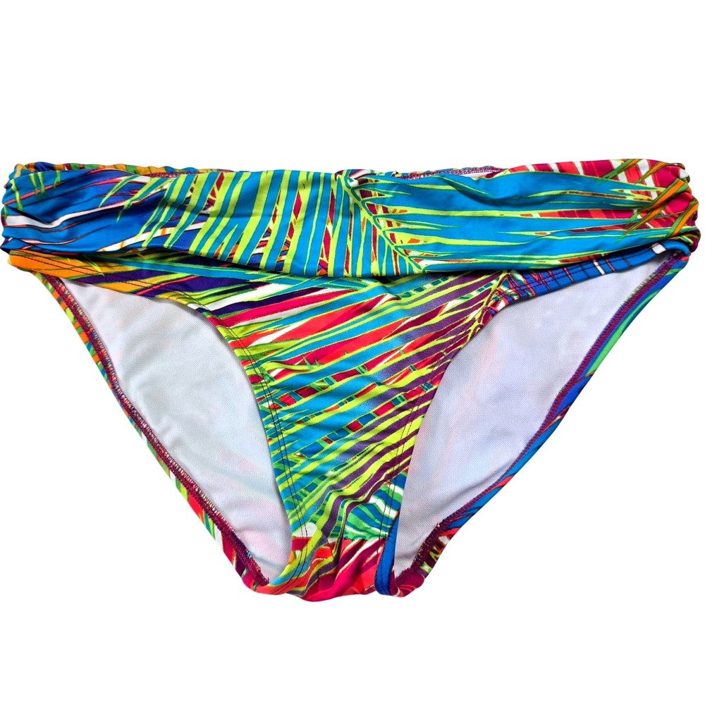 Apt. 9 Women Size 8 Bikini Bottom Multicolor Tropical Palm Leaf Ruched Foldover